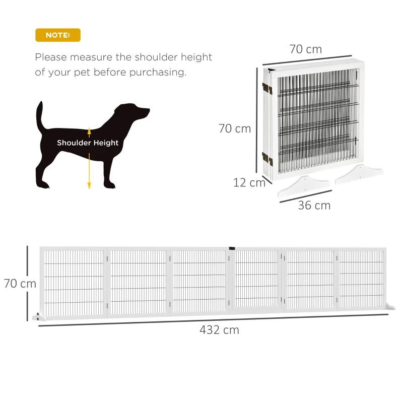 Wooden Freestanding Pet Gate - Stylish Dog Safety Barrier with 2 Support Feet, White - Ideal for Home Use