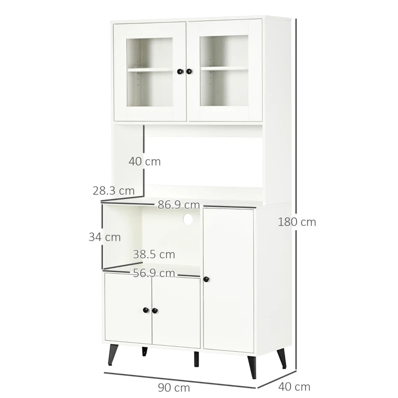 Modern Freestanding Kitchen Cupboard - 180cm White Storage Cabinet with Doors & Adjustable Shelves for Stylish Organization