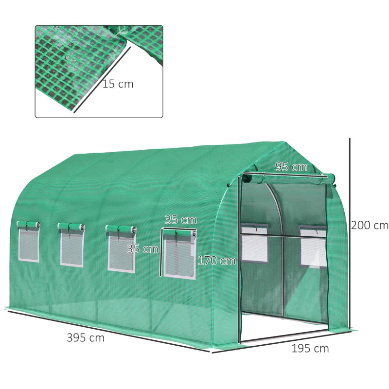 Green Walk-In Garden Greenhouse with Windows and Door (4x2m)