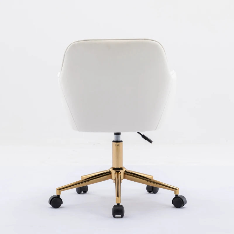 Ivory Velvet Adjustable Height Swivel Executive Office Chair with Gold Legs & Ergonomic Backrest - 58x58x86 cm