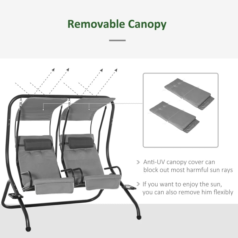 Grey Canopy Swing with 2 Relax Chairs and Removable Canopy