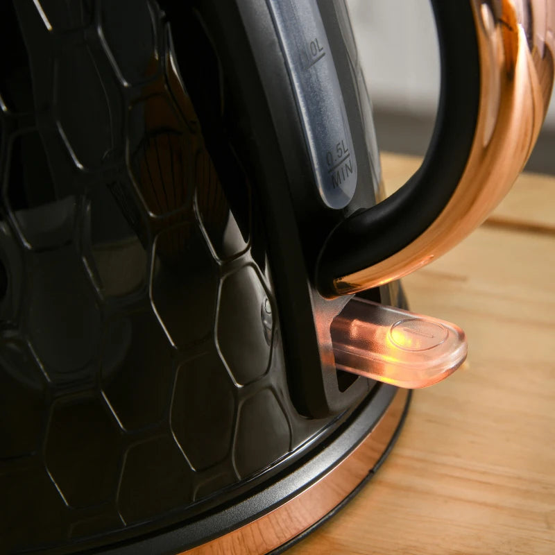 1.7L 3000W Fast Boil Kettle & 4 Slice Toaster Set - Black, 7 Browning Controls, Crumb Tray, Kitchen Essentials