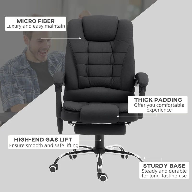 Vinsetto Black Office Chair with 6-Point Massage, Back Heat, Adjustable Footrest, Swivel Wheels & Reclining Feature