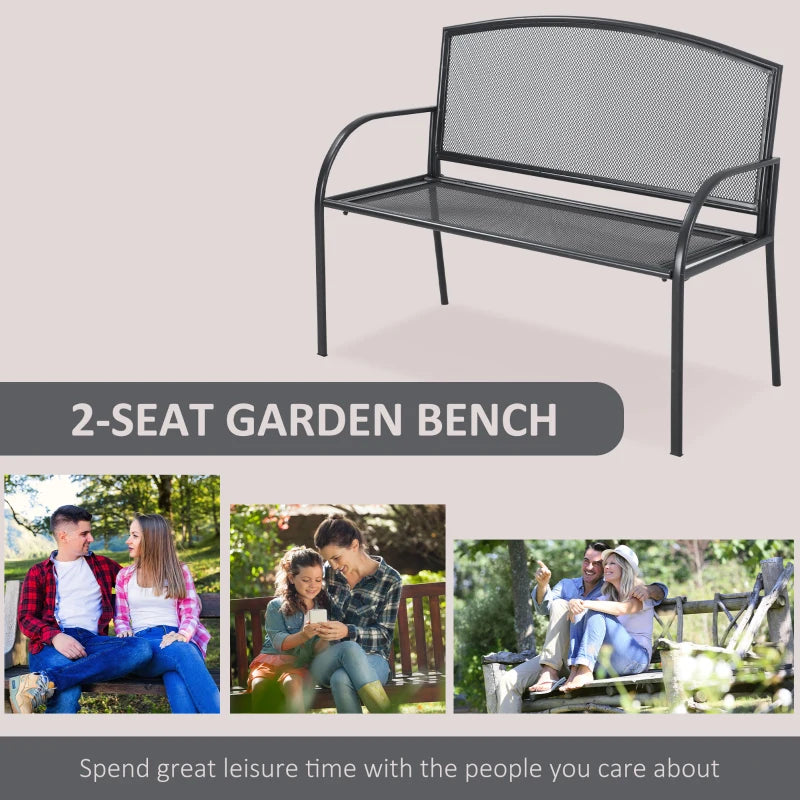 Grey Metal 2-Seater Outdoor Bench for Patio, Park, Porch, Lawn