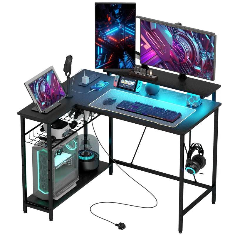 Reversible 'L' LED Light Gaming & Work Desk - Stylish Black Design for Ultimate Comfort and Productivity