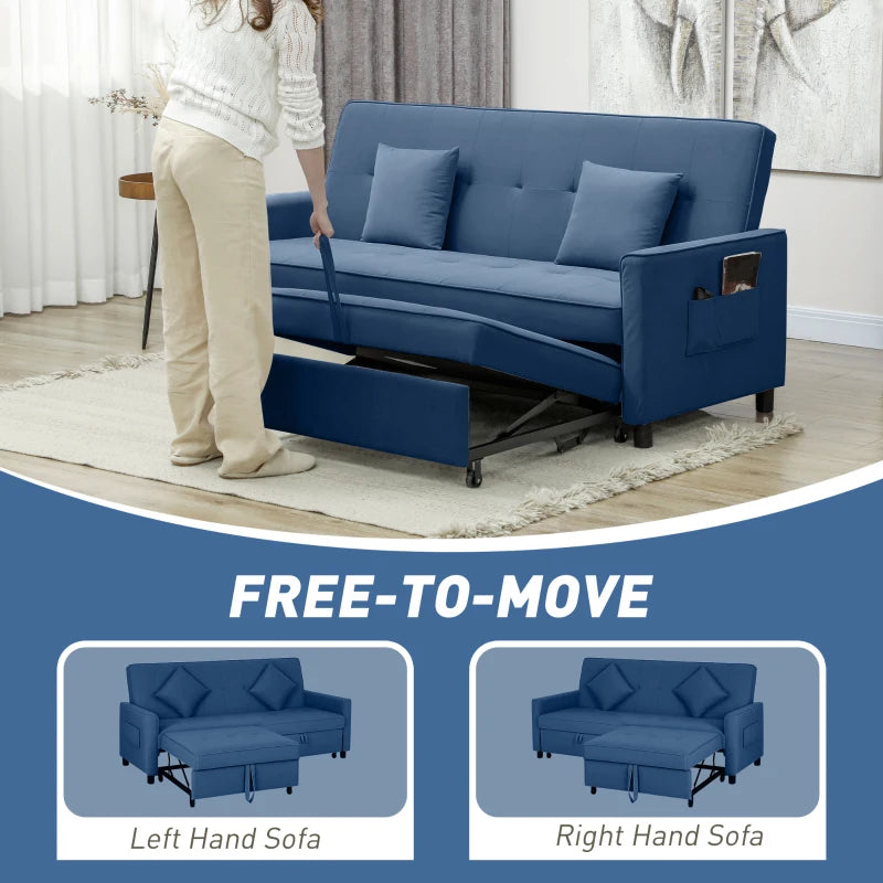Three-Person Velvet Sofa Bed in Blue - Stylish and Comfortable Seating Solution