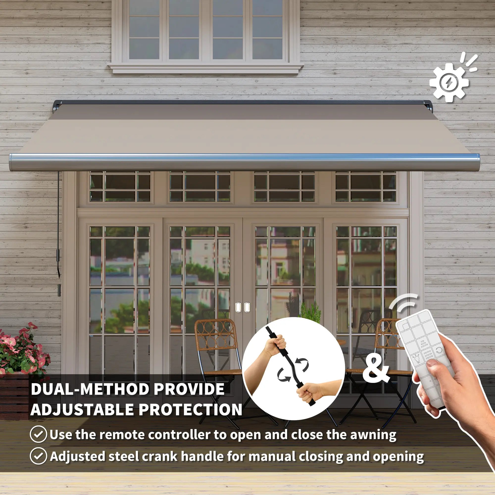 3.5m x 3m Electric Awning with Remote Controller - Aluminium Frame DIY Retractable Awning, UV50+ Sun Shade Canopy