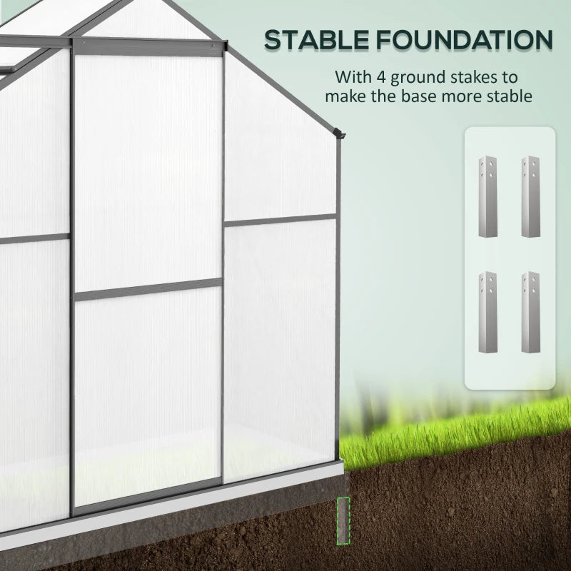 6x2.5ft Dark Grey Polycarbonate Greenhouse with Rain Gutter, Sliding Door, Window, Foundation