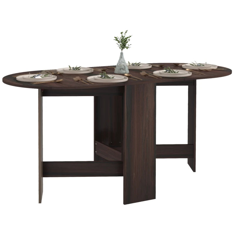 Folding Drop Leaf Dining Table for Small Spaces - Oval Chocolate Wood Effect Tabletop for Dining Room