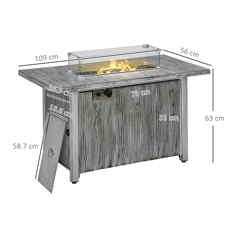 50,000 BTU Grey Gas Fire Pit Table with Cover & Glass Screen - Outdoor Heating Solution for Patios & Backyards
