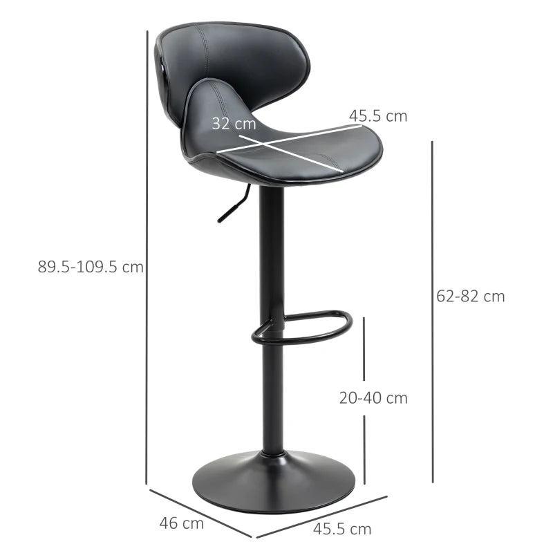 Adjustable Swivel Bar Stools Set of 2 - Modern Kitchen Counter Chairs with Footrest & Backrest, Steel Frame, Grey