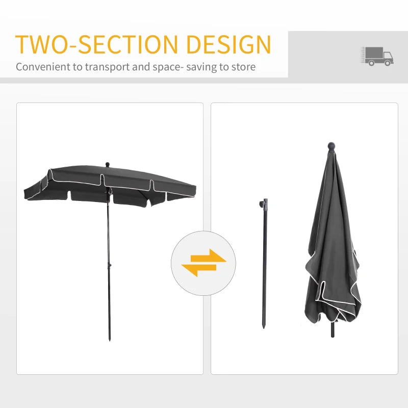 Grey Rectangular Ruffled Garden Parasol with Tilting Canopy