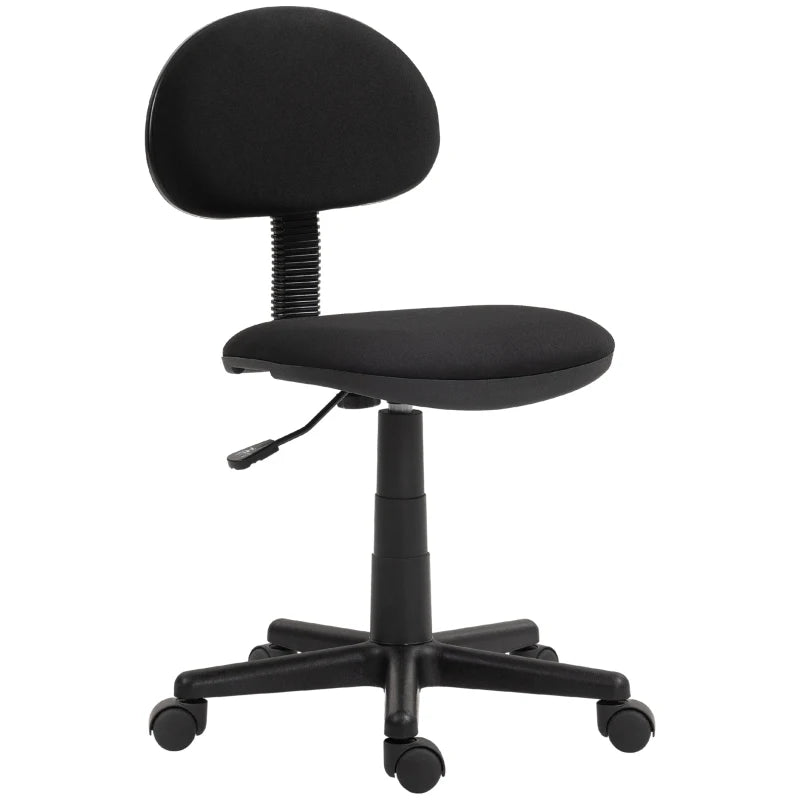 Ergonomic Small Armless Office Chair - Stylish Black Design for Home & Office Use - Compact & Comfortable Seating
