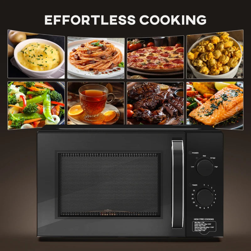 Compact 800W Solo Microwave Oven - 23L, 5 Power Levels, Defrost, 35 Min Timer, Easy Clean, Black Kitchen Appliance