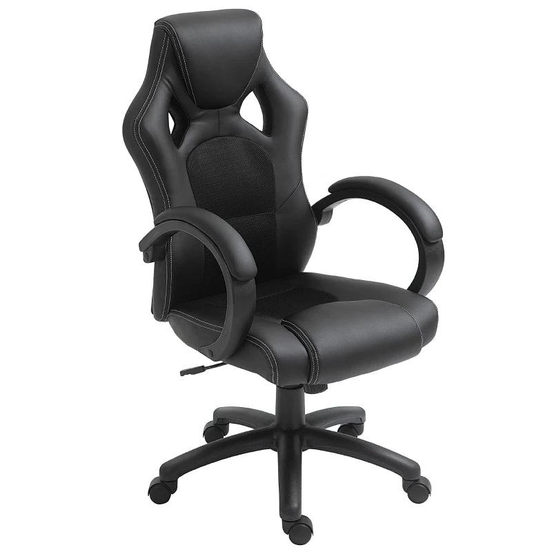 Vinsetto Ergonomic Faux Leather Swivel Office Chair with Wheels and Armrests for Home Office Black