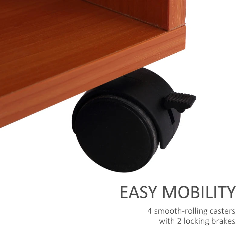 Multi-Storage Compact Work Desk on Wheels - Cherry Wood Finish, Space-Saving Home Office Furniture