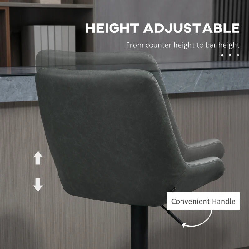 Retro Adjustable Bar Stools Set of 2 Upholstered Kitchen Chairs with Back Swivel Seat Dark Grey