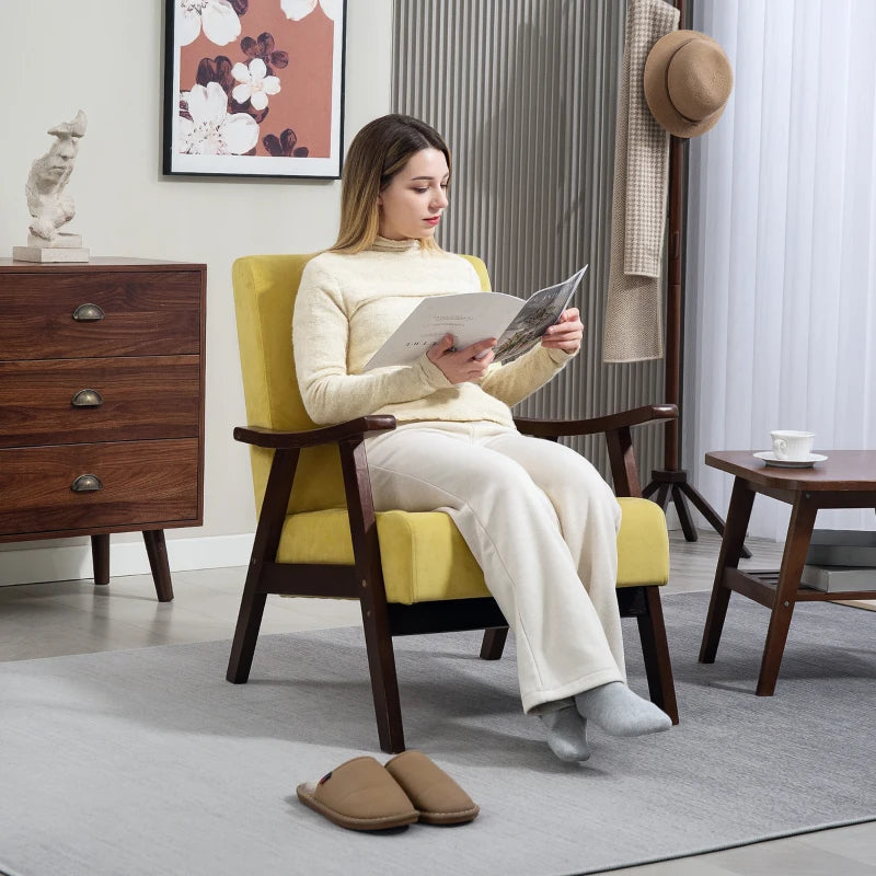 Nordic Accent Chair - Upholstered Velvet Armchair with Solid Wood Frame & Thick Padding for Living Room/Bedroom - Champagne