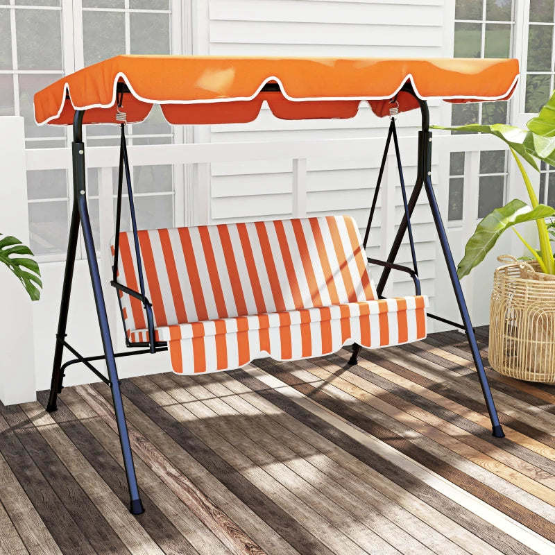 Orange Striped 3-Seater Garden Swing Chair with Adjustable Canopy