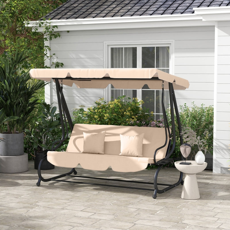 Light Brown Three-Person Garden Swing Chair with Canopy