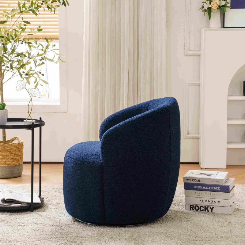 Ergonomic Dark Blue Swivel Armchair with 360° Rotation for Living Room, 64x64x71 cm