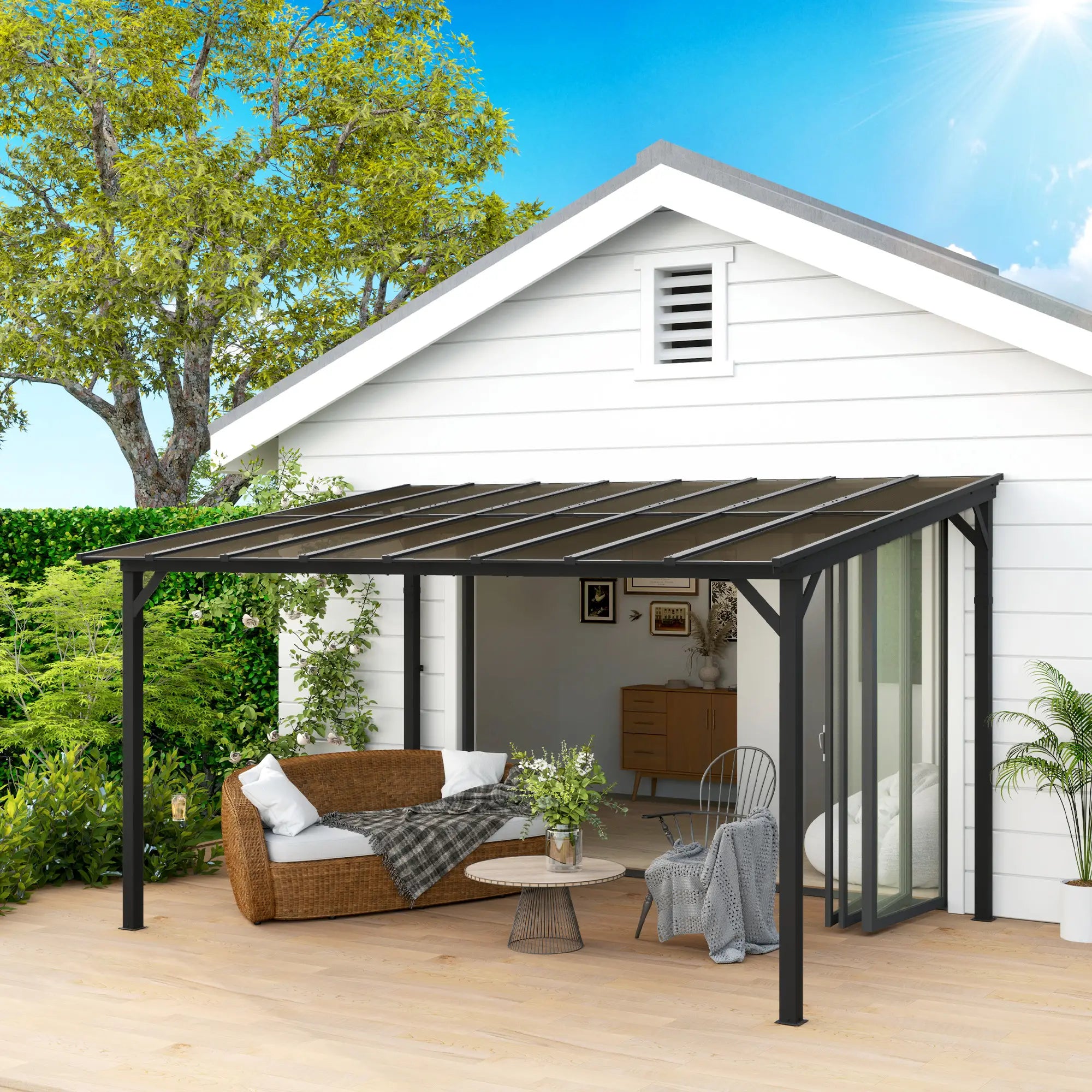 3m x 4.3m Metal Pergola with UPF 50+ and Waterproof Polycarbonate Roof