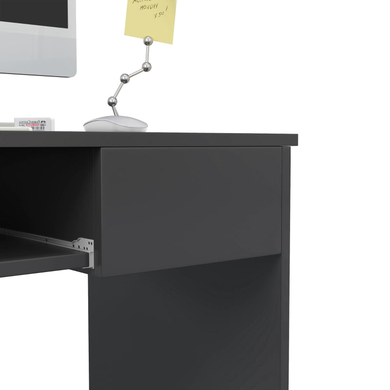 Compact Grey Computer Desk with Keyboard Tray & Drawer - Ideal Study & Writing Desk for Home Office