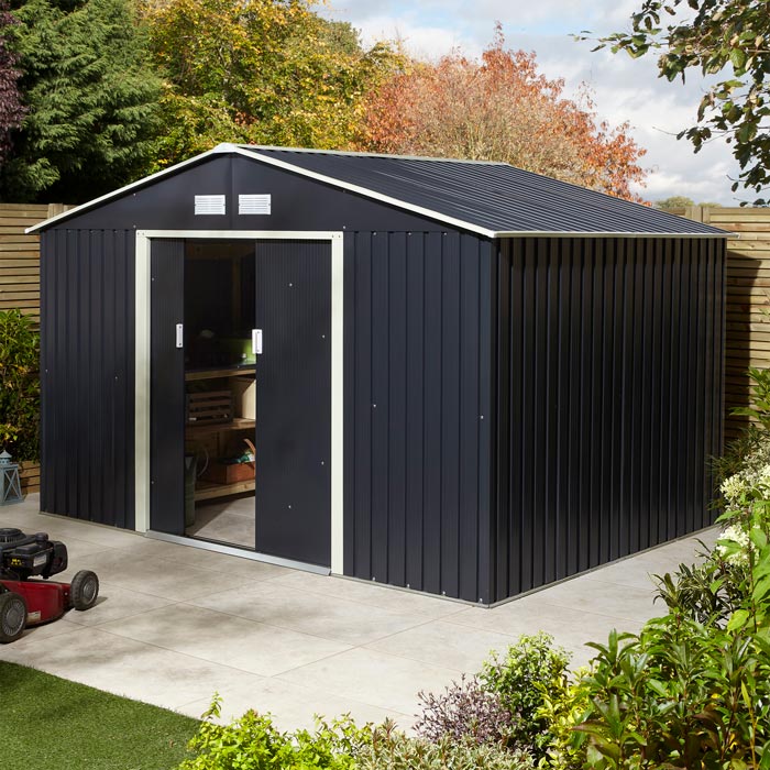 10x8 Metal Apex Shed Dark Grey