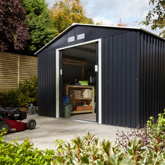 10x8 Metal Apex Shed Dark Grey