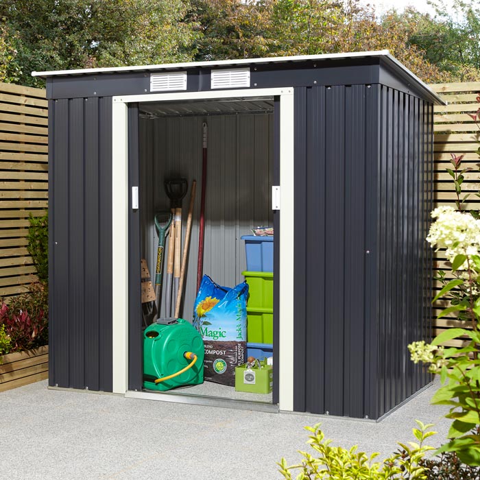 6x4 Metal Pent Shed Dark Grey