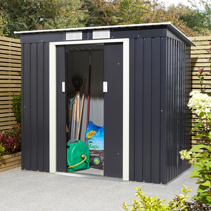 6x4 Metal Pent Shed Dark Grey