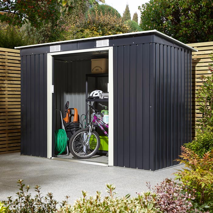 8x4 Metal Pent Shed Dark Grey