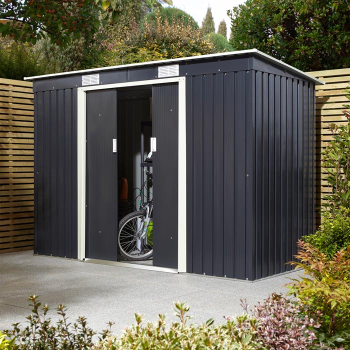 8x4 Metal Pent Shed Dark Grey