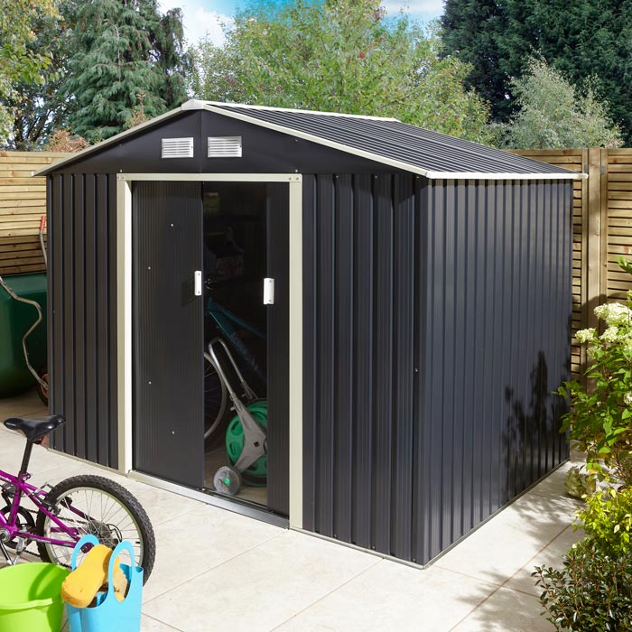 8x6 Metal Apex Shed Dark Grey - Outdoor Storage