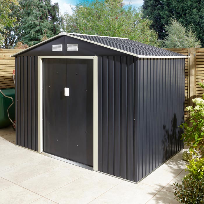 8x6 Metal Apex Shed Dark Grey - Outdoor Storage