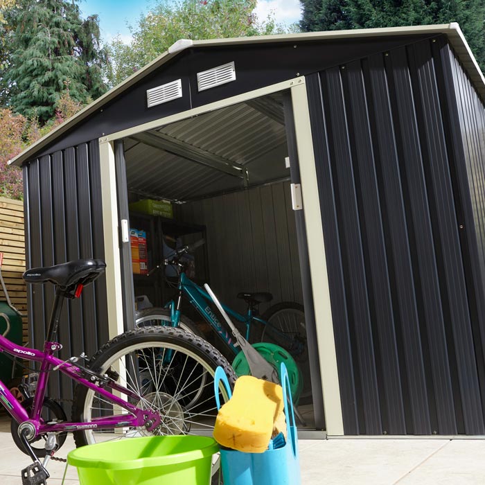 8x6 Metal Apex Shed Dark Grey - Outdoor Storage