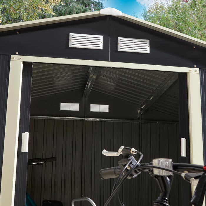 8x6 Metal Apex Shed Dark Grey - Outdoor Storage