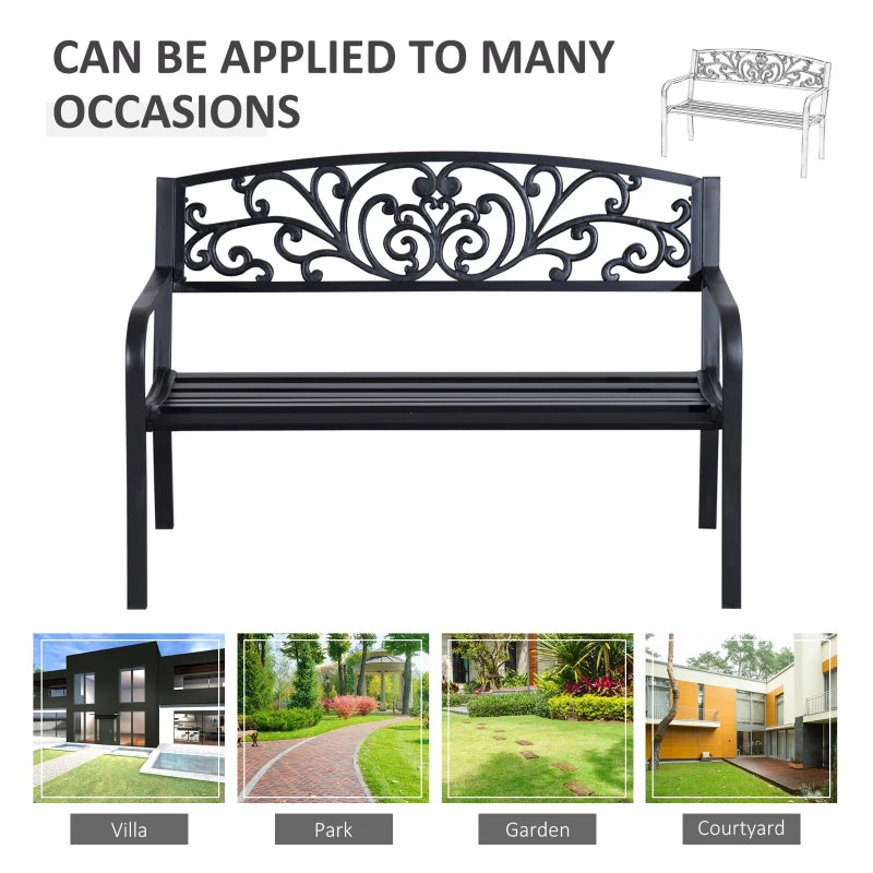 Black Steel 2-Seater Garden Bench