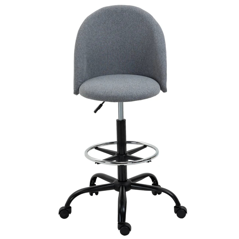 Vinsetto Ergonomic Drafting Chair - Adjustable Height, 360° Swivel, Padded Seat & Footrest, 5 Wheels - Grey for Home Office