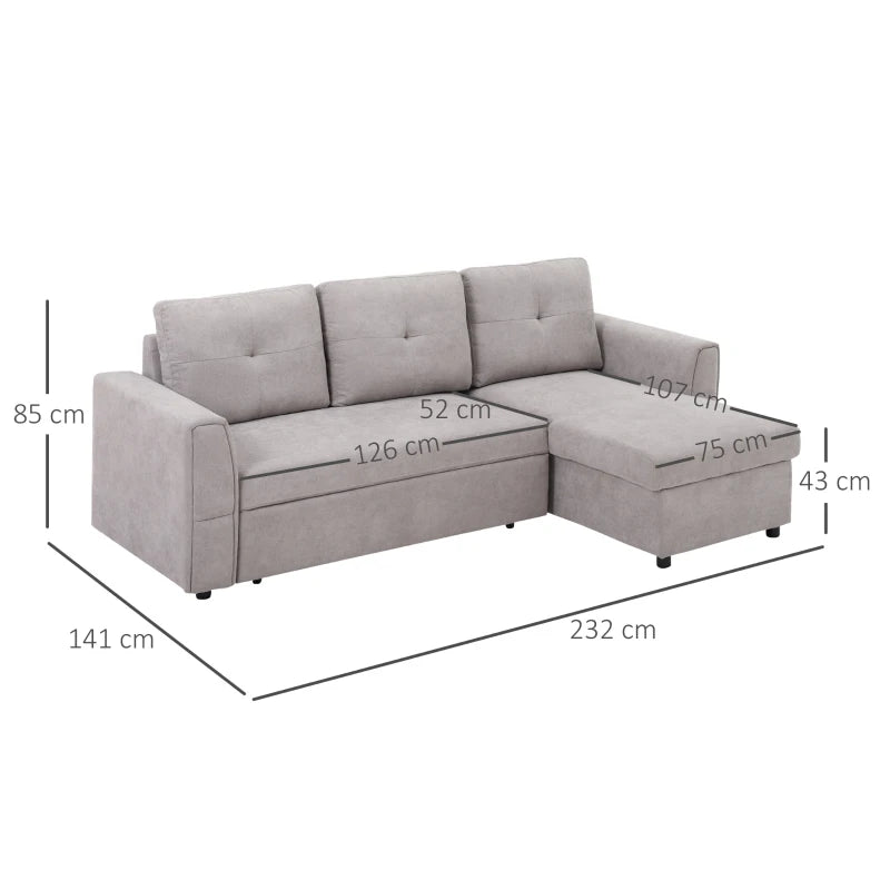 Light Grey Linen-Look 'L' Shape Storage Sofa Bed for Stylish Living Spaces