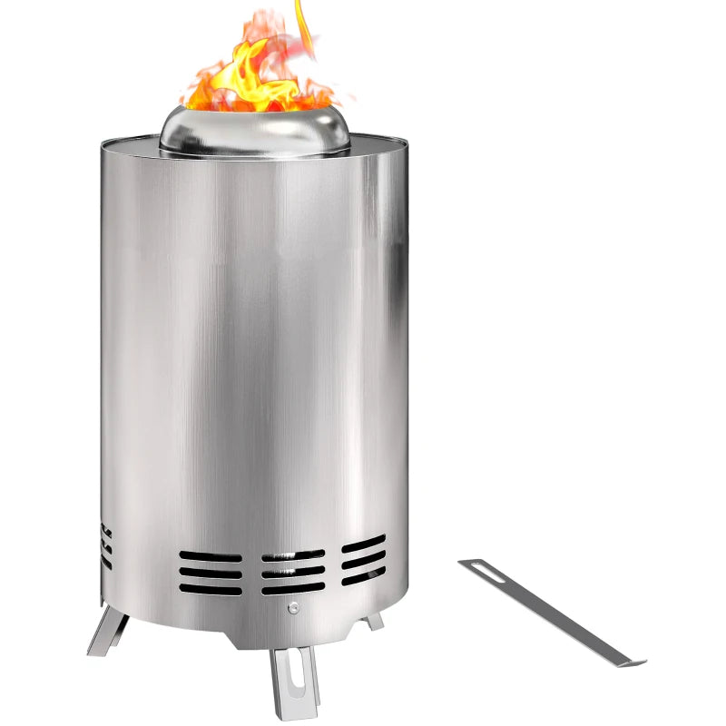 Portable Smokeless Fire Pit - 16x16cm Stainless Steel Wood Burning Tabletop Fire Pit for Garden & Camping - Silver Tone