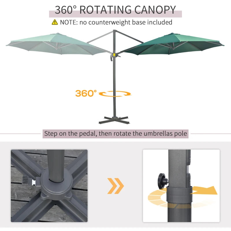 Green Cantilever Garden Umbrella with 360° Rotation, Crank Handle, and Tilt