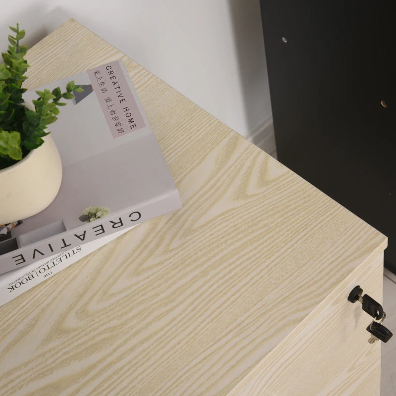 Vinsetto 2-Drawer Locking Office Filing Cabinet with 5 Wheels - Oak Wood Grain Storage for A4 Files & Home Organization