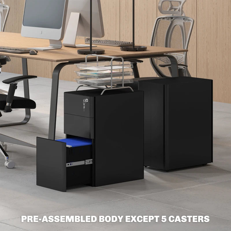 Vinsetto Black 3-Drawer Steel Filing Cabinet with Lock - Secure Storage Solution for Home or Office