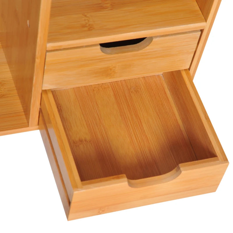 Bamboo Desk Organiser with 2 Drawers - Versatile Desktop Bookshelf & Stationery Storage Shelf for Documents