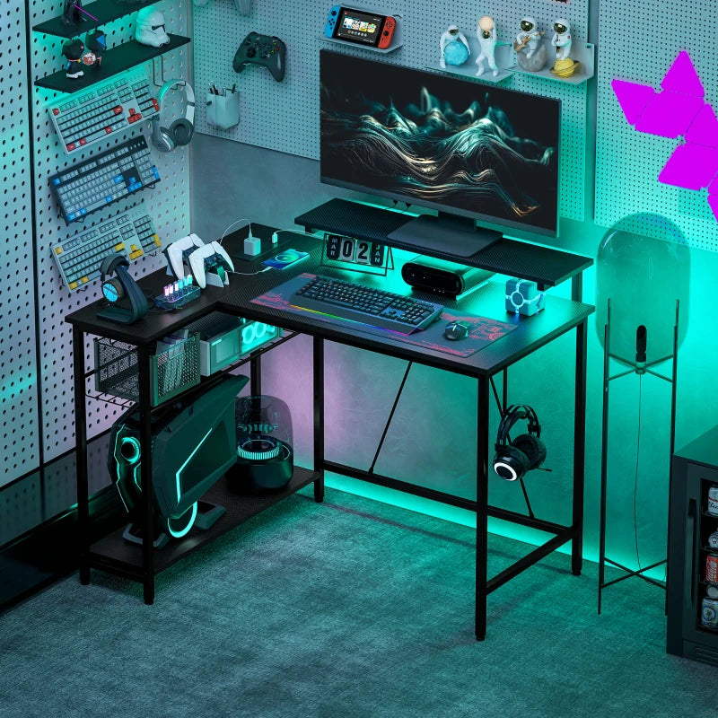 Reversible 'L' LED Light Gaming & Work Desk - Stylish Black Design for Ultimate Comfort and Productivity