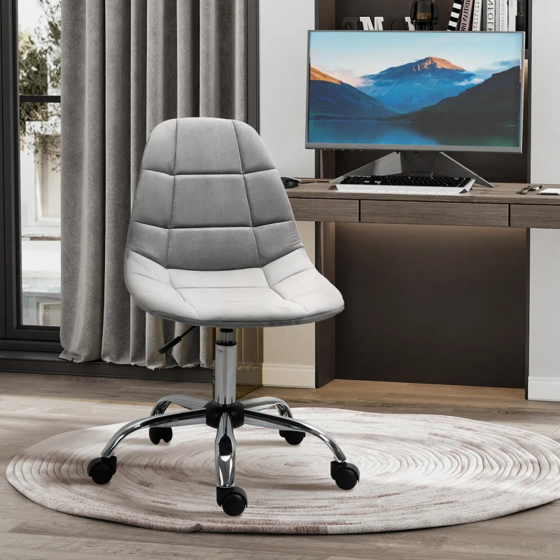 Vinsetto Ergonomic Velvet Office Chair - Adjustable Height, Armless Design, Wheels - Stylish Grey Executive Chair for Home & Study