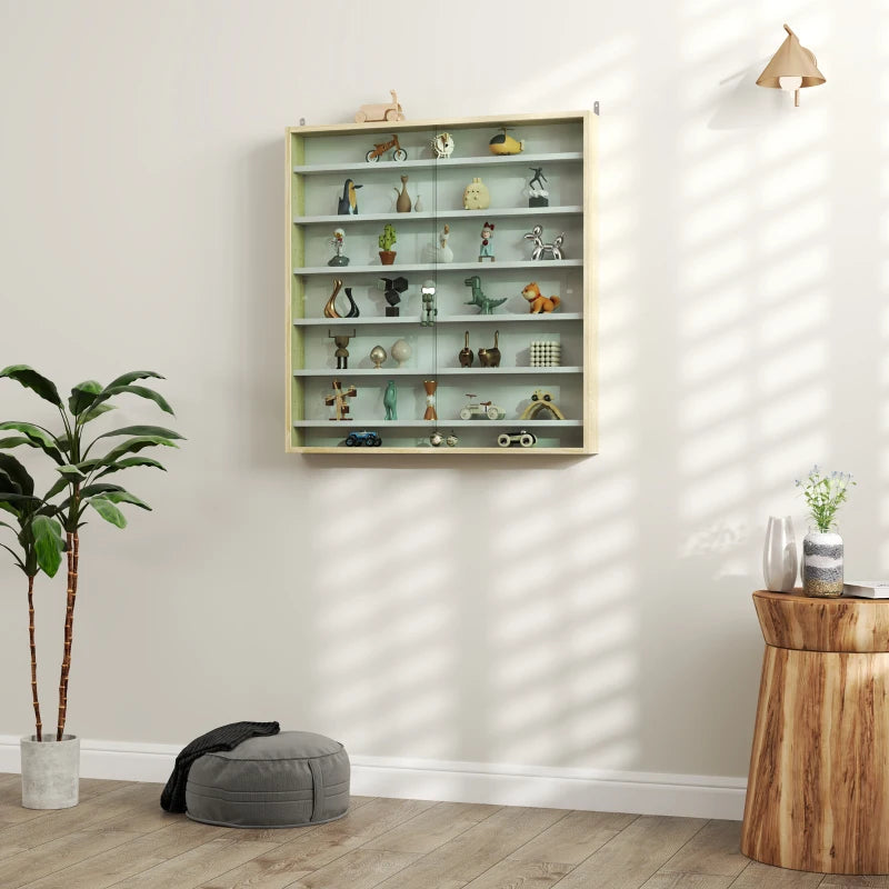 Elegant Brown Six Shelf Display Cabinet with Glass Doors - Perfect for Home Decor and Storage Solutions