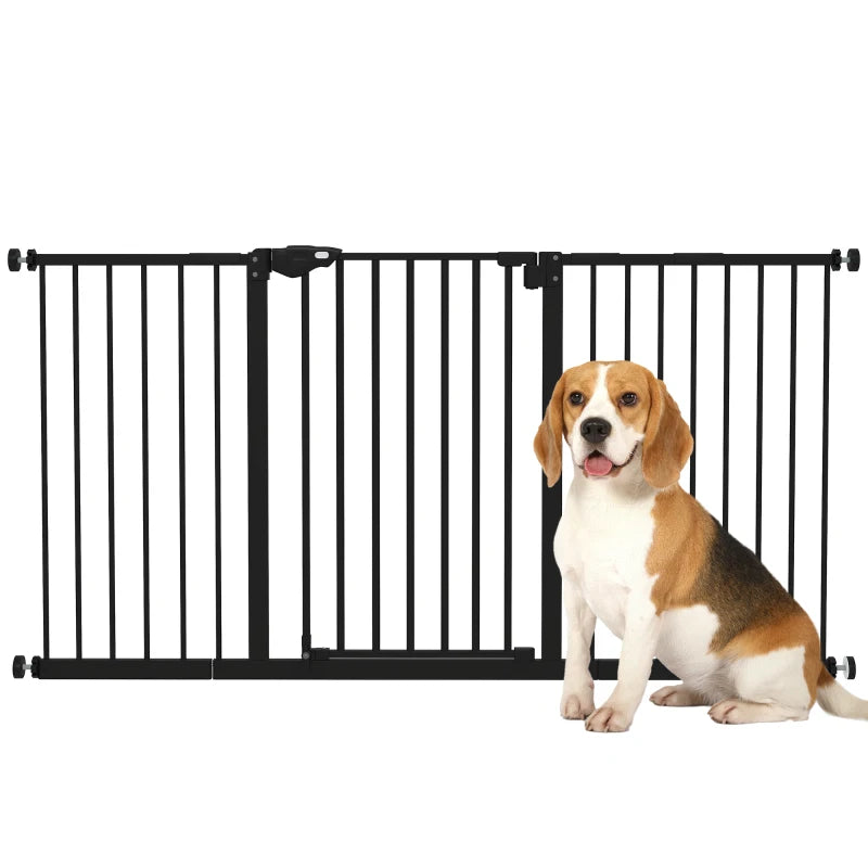 Adjustable Safety Gate with 3 Extensions & 4 Adjustable Screws - Black Child Safety Barrier for Stairs & Doorways