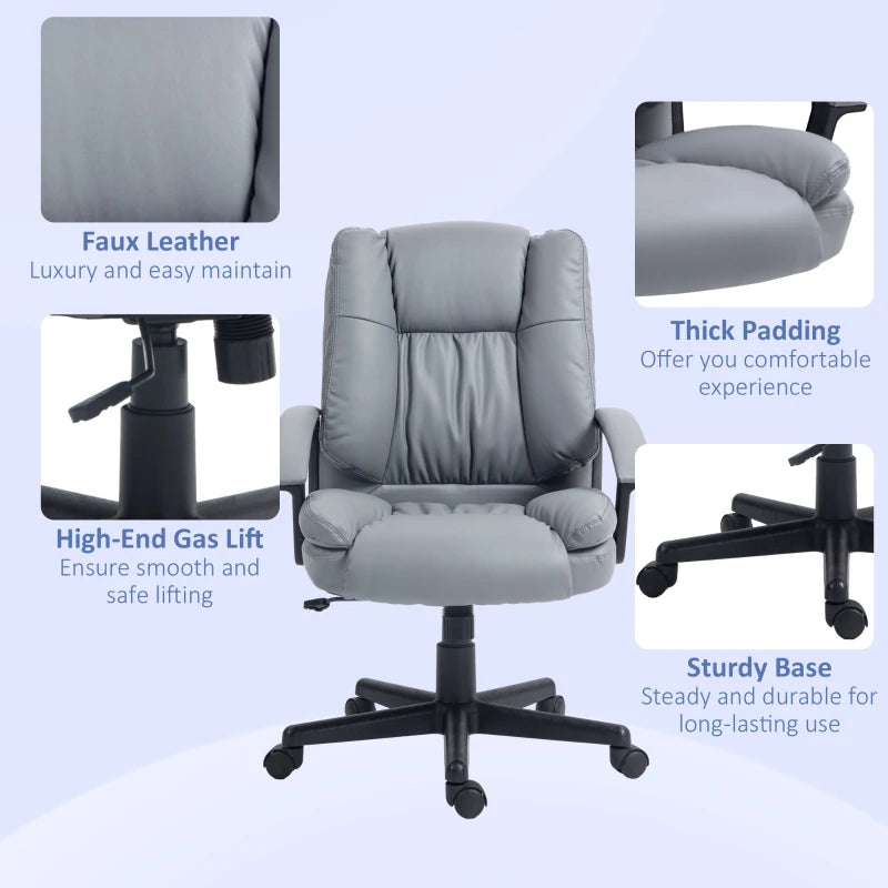 Light Grey Mid Back Executive Office Chair - Adjustable Height, Swivel Rolling Wheels, Perfect for Home Study & Computer Desk